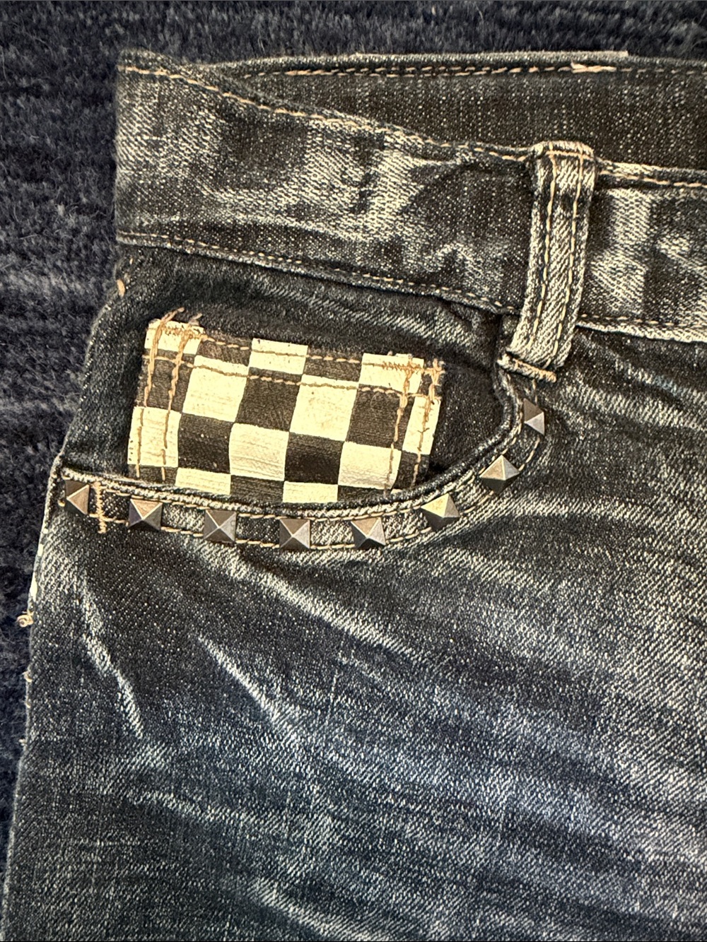 Dark Blue Men's Decorative Back-Pocket Jeans - Picture 4 of 6